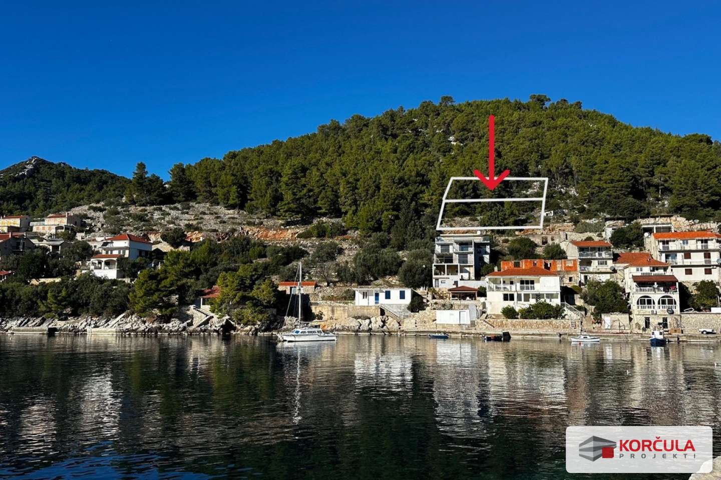 Building land in Gršćica in the second row from the sea at a fair price and with a great view